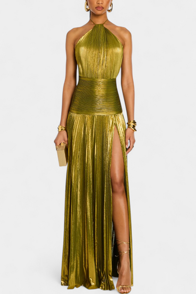 Megan | Metallic Open Back Dress